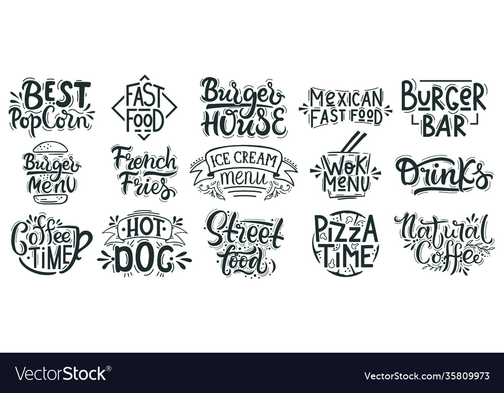 Fast food lettering junk street cafe vector image Fast food lettering junk street cafe