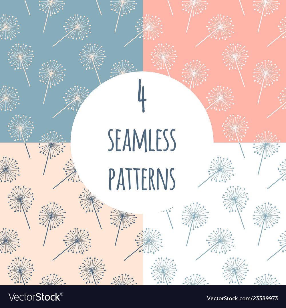 Hand drawn dandelion seamless pattern set vector image Hand drawn dandelion seamless pattern set