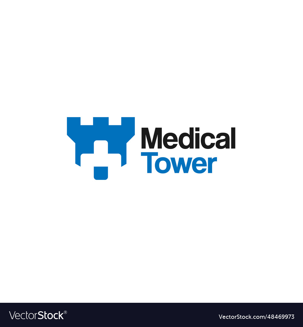 Minimalist medical tower plus fortress logo design