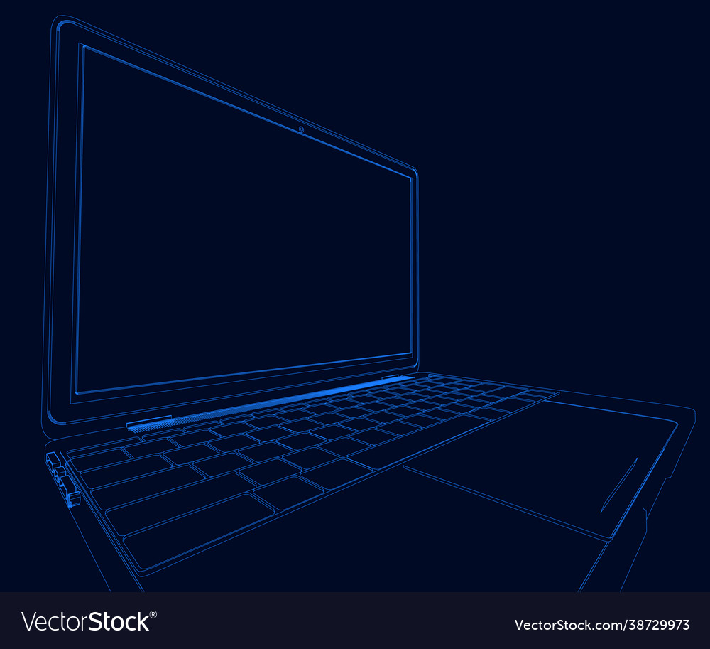 Notebook outline from blue lines isolated on dark vector image Notebook outline from blue lines isolated on dark