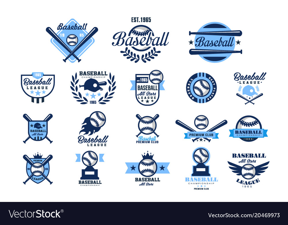 Set american baseball logo original blue Vector Image