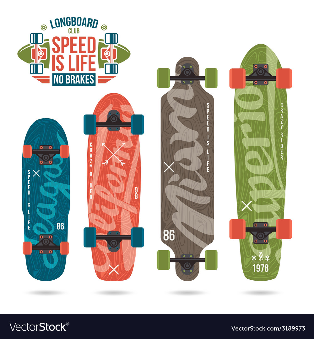 Set prints on longboard Royalty Free Vector Image