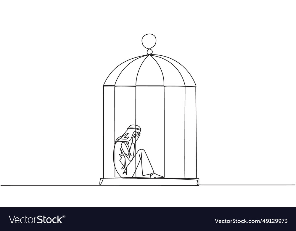 Single continuous line drawing arab businessman