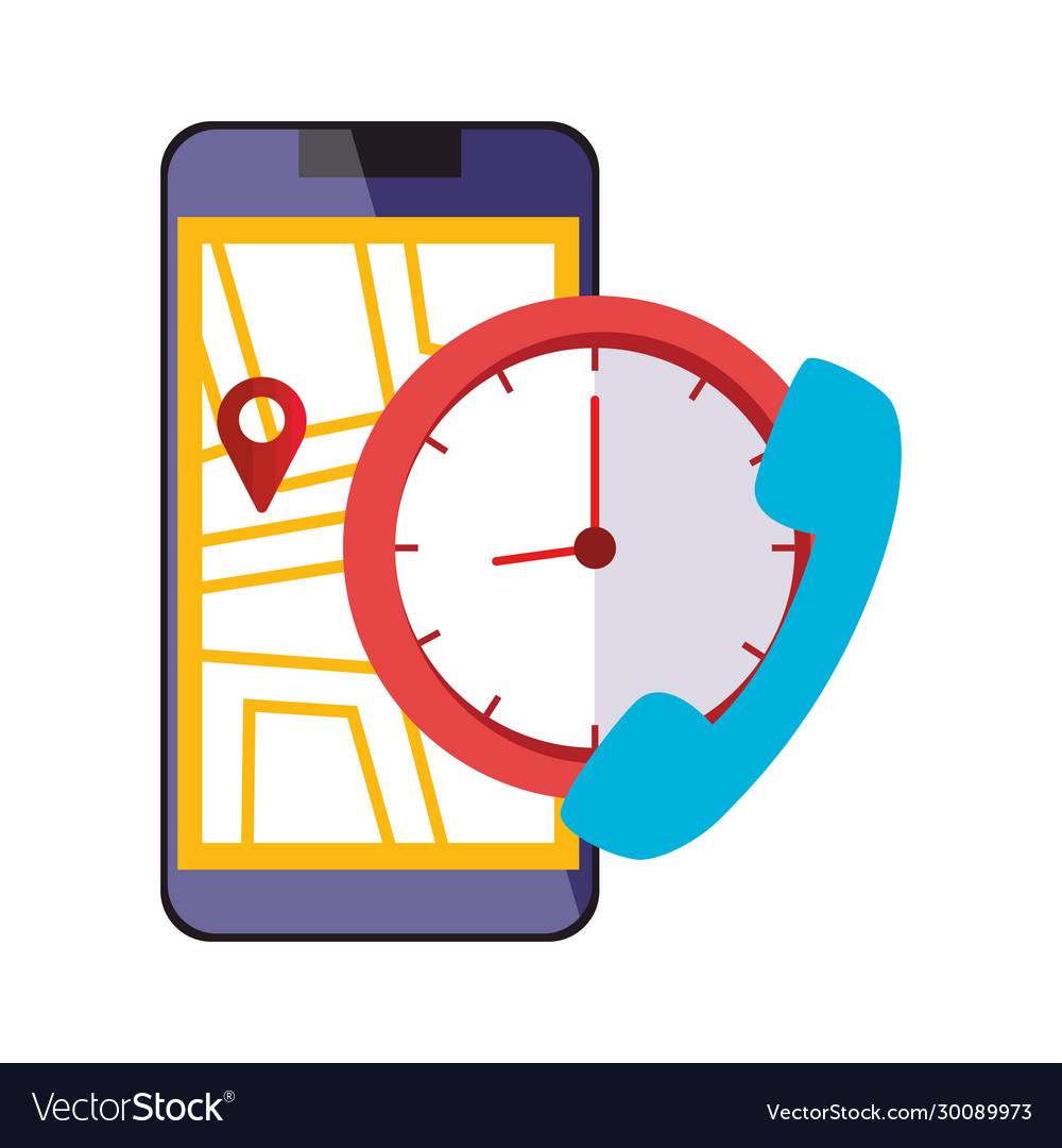 Smartphone with map location app and icons vector image Smartphone with map location app and icons