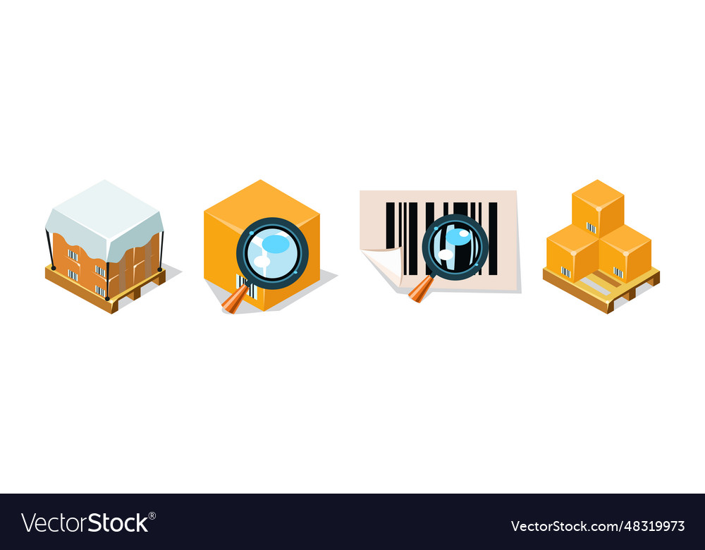 Warehouse objects with cardboard box isometric Vector Image Warehouse objects with cardboard box isometric