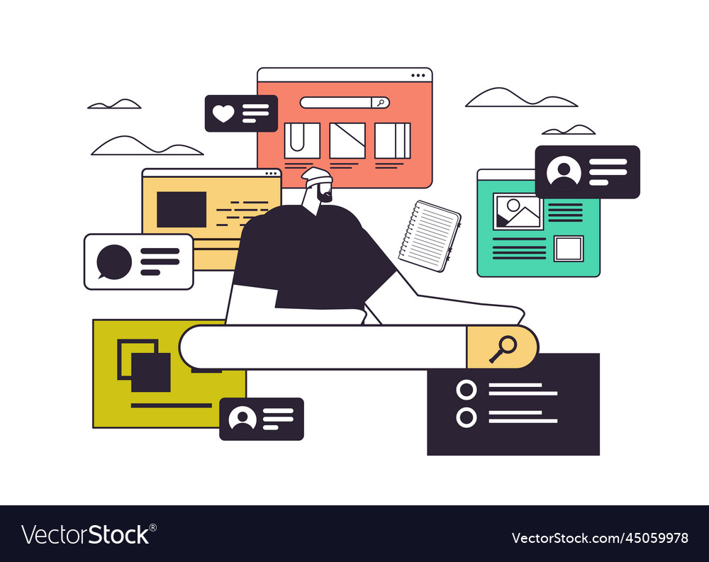 Businessman using web browser man searching Vector Image Businessman using web browser man searching