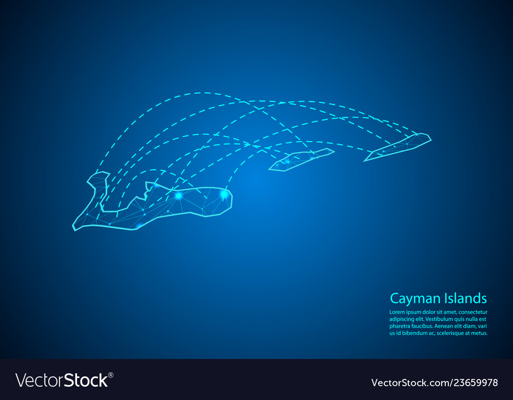 Cayman Inseln Karte mit Knoten durch Linien verknüpft vector image Cayman Inseln Karte mit Knoten durch Linien verknüpft