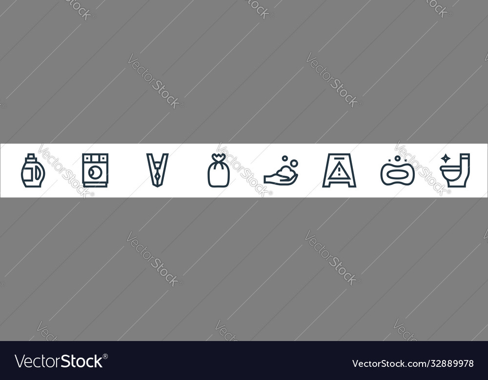 Cleaning line icons linear set quality vector image Cleaning line icons linear set quality