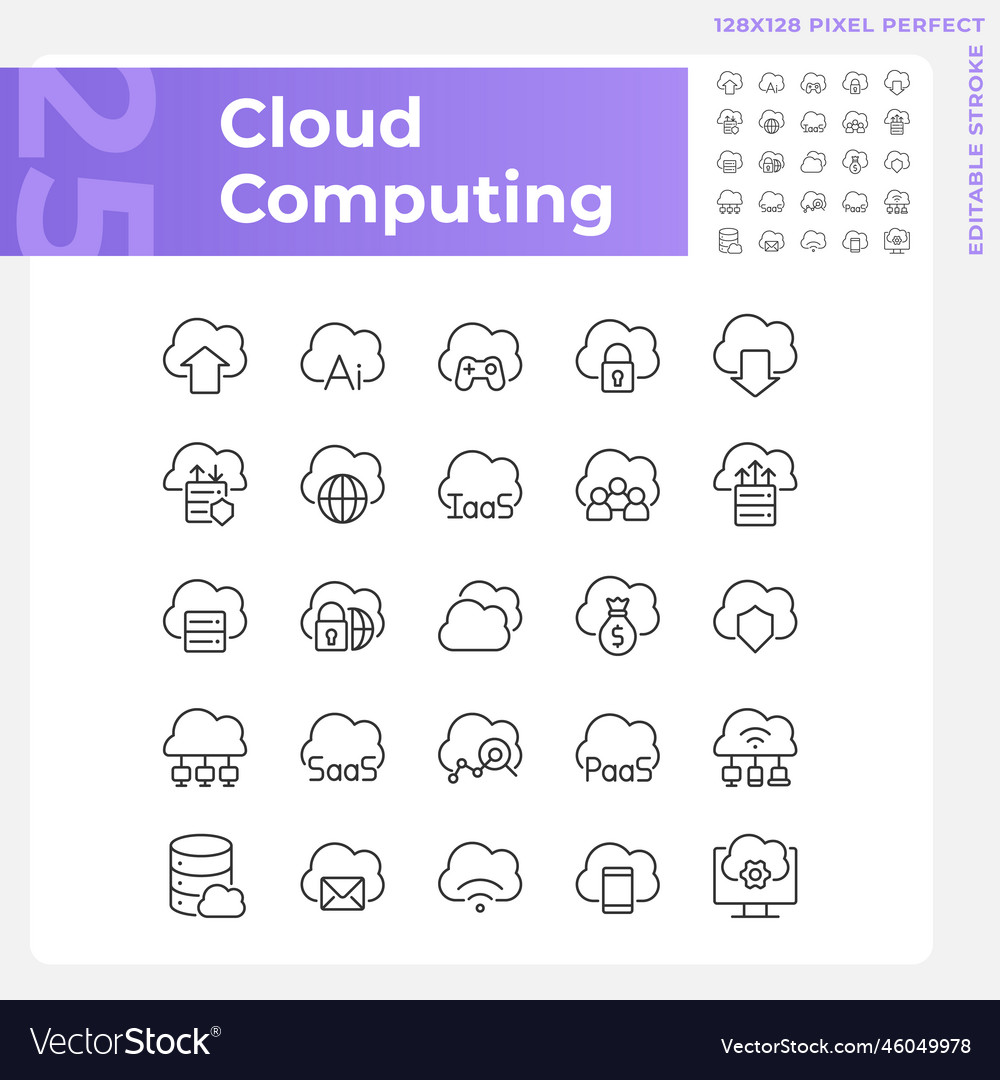 Cloud computing pixel perfect linear icons set