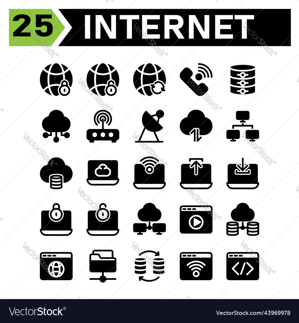 Cloud interface icon set include lock internet vector image Cloud interface icon set include lock internet