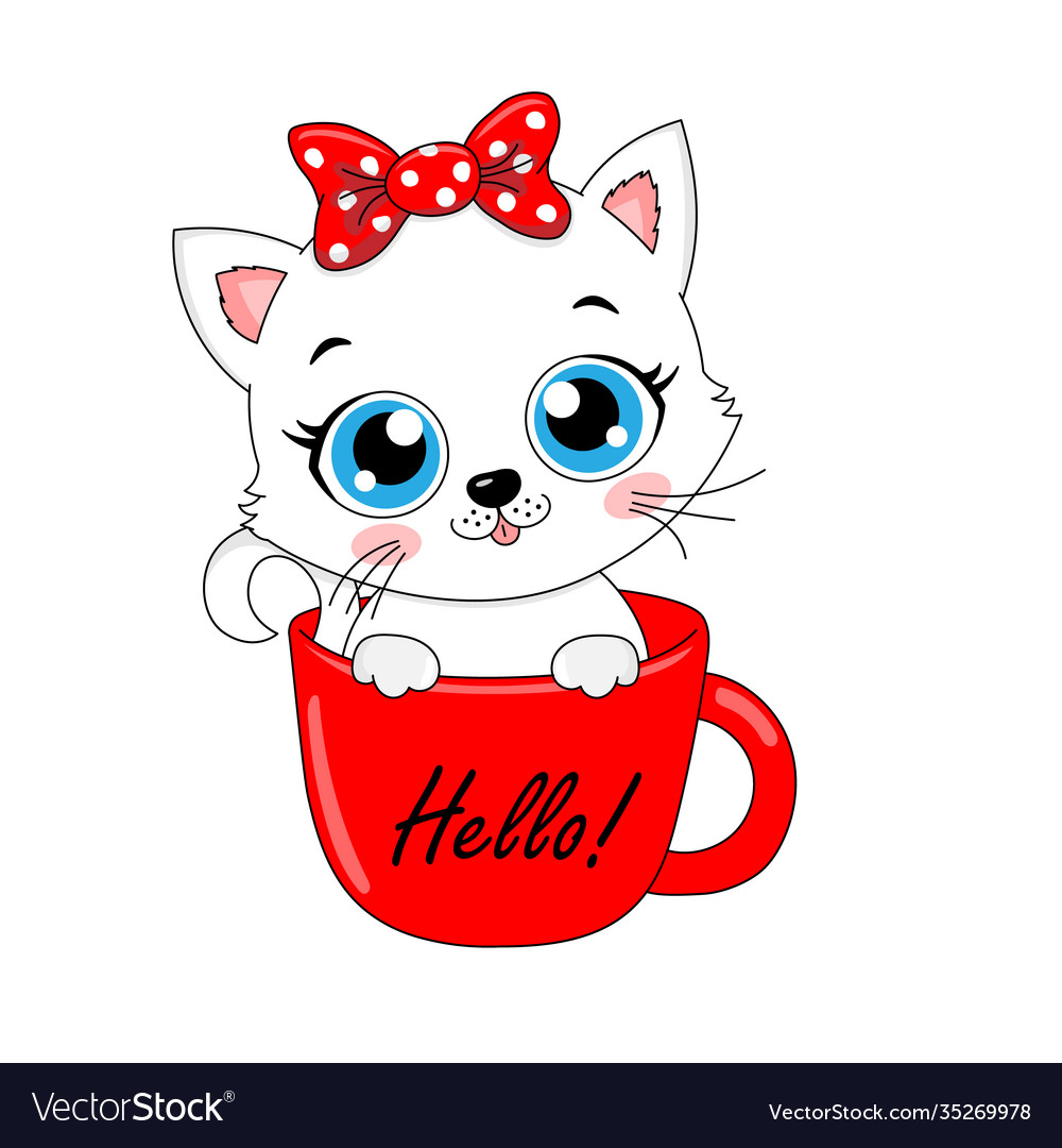 Cute cat inside a cup isolated Royalty Free Vector Image