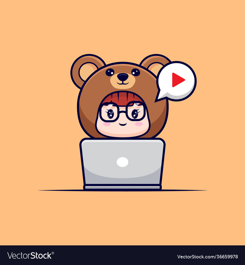 Design cute girl wearing bear costume watching vector image Design cute girl wearing bear costume watching