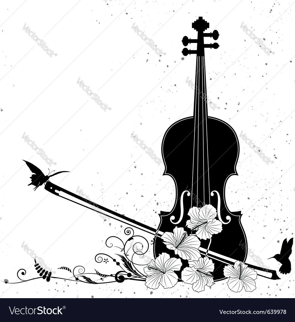 Floral musical composition with violin Royalty Free Vector