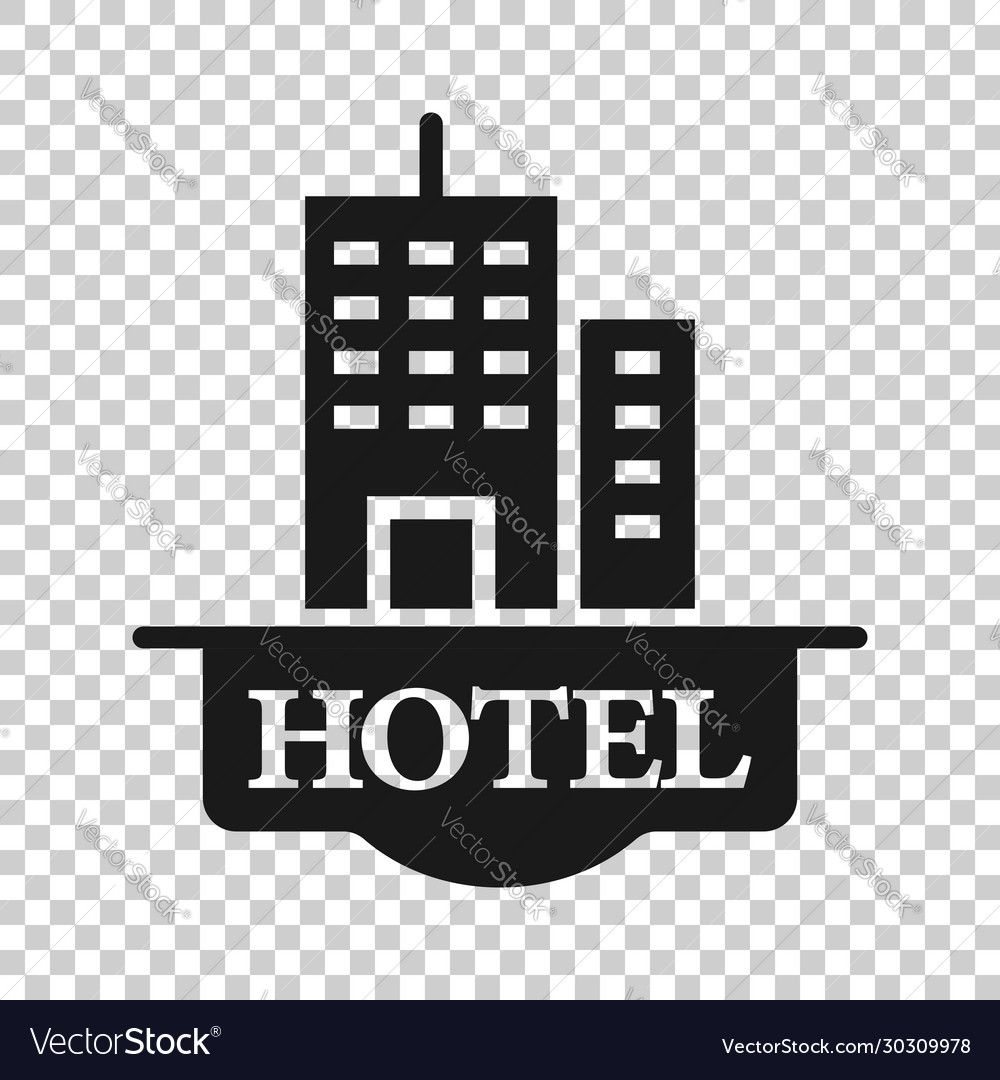 Hotel sign icon in flat style inn building