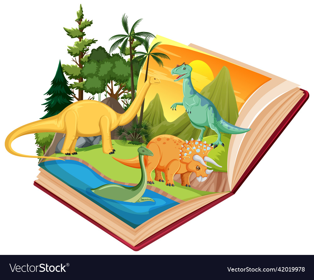 Scene with dinosaurs in forest