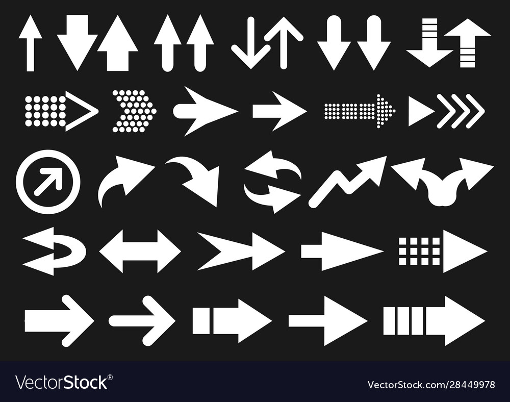 set-arrow-shapes-isolated-on-black-royalty-free-vector-image