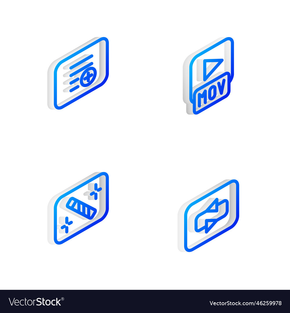 Set isometric line mov file add to playlist vector image Set isometric line mov file add to playlist