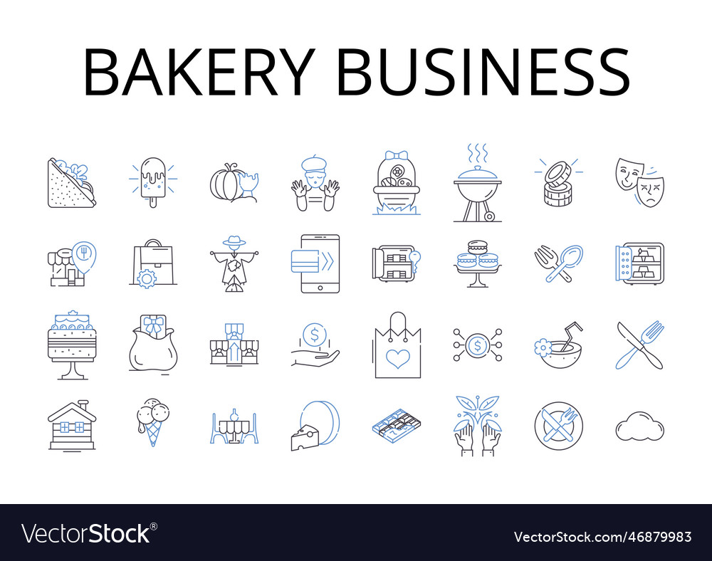 Bakery business line icons collection coffee shop vector image Bakery business line icons collection coffee shop