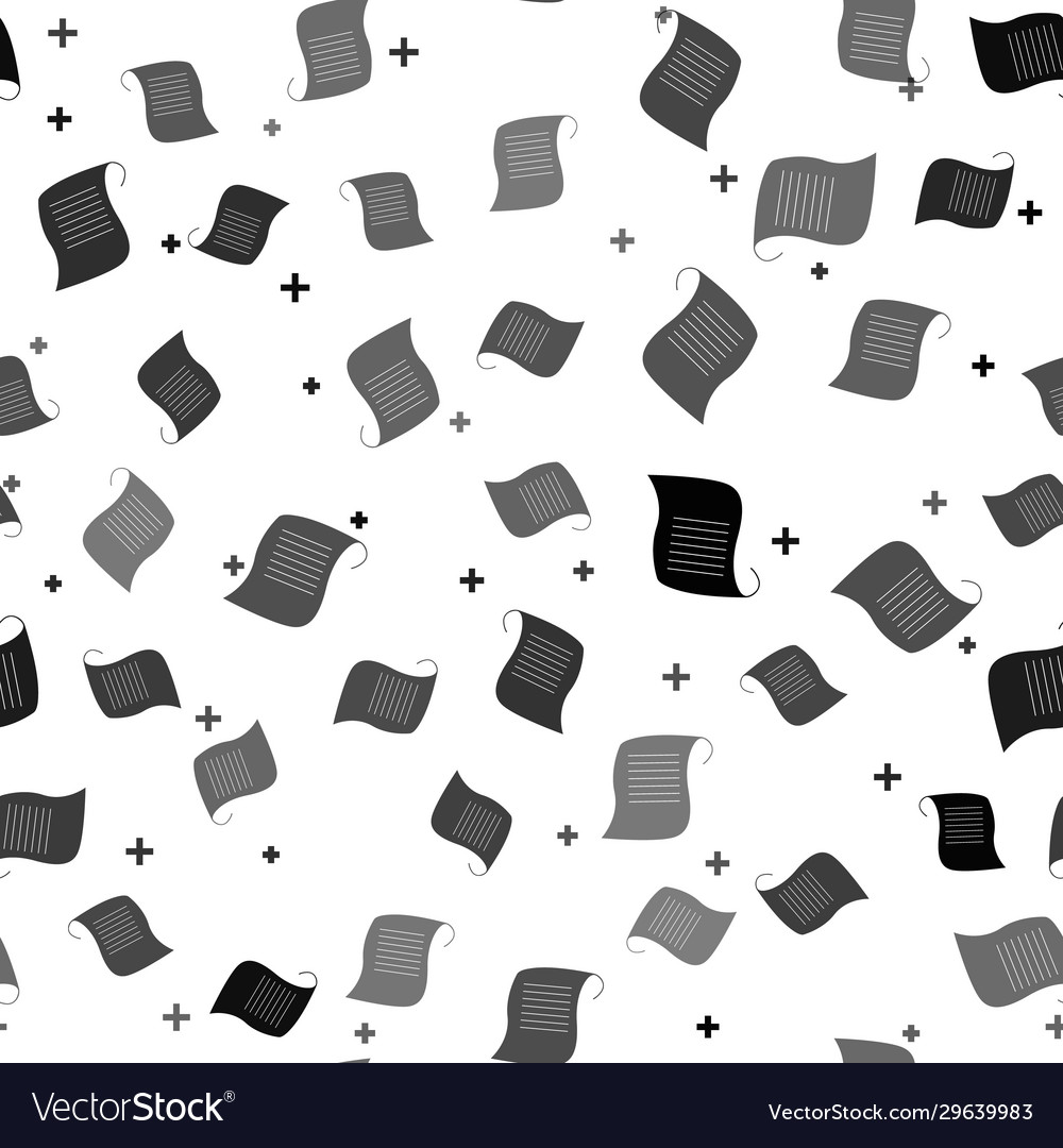 Black paper scroll icon isolated seamless pattern vector image Black paper scroll icon isolated seamless pattern