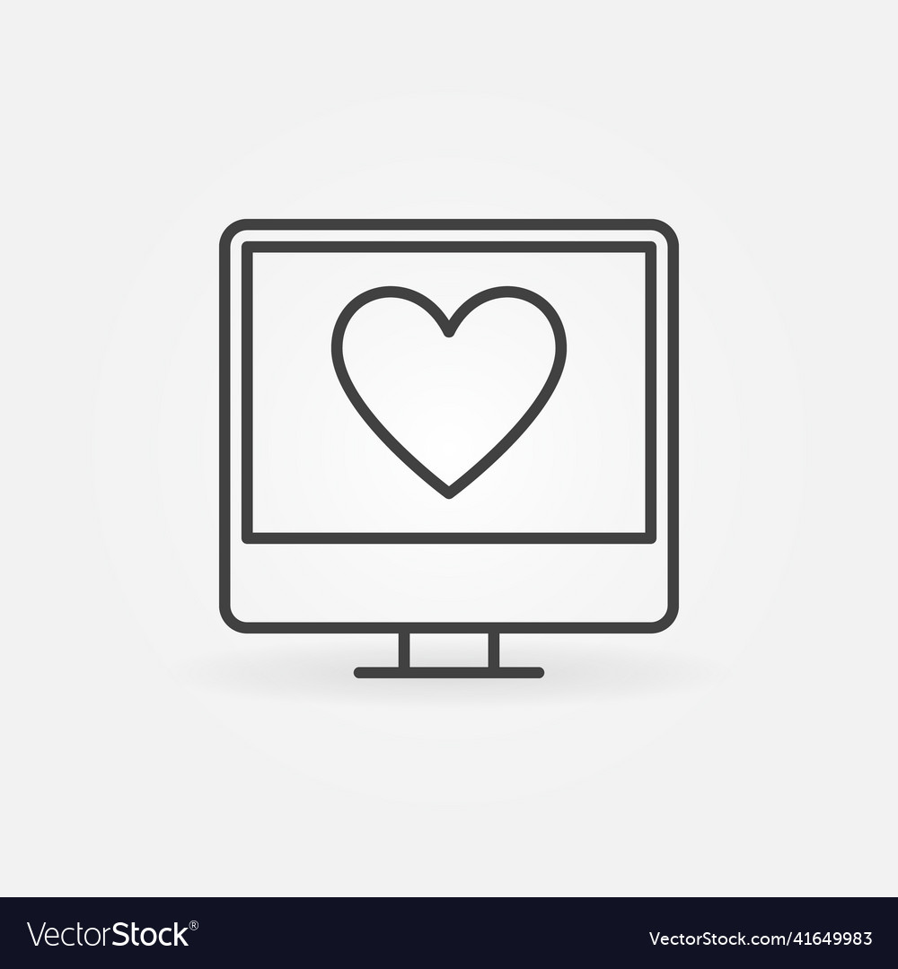 Computer with heart on display outline vector image Computer with heart on display outline