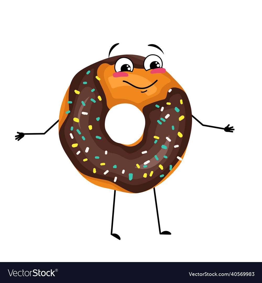 Cute glazed donut character with happy emotions Vector Image