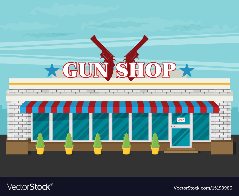 Facade of gun shop flat Royalty Free Vector Image