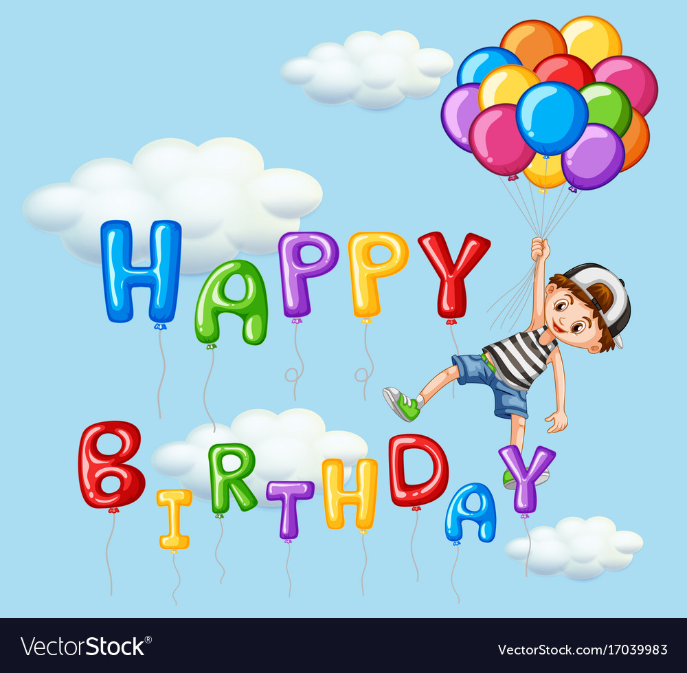 Download Happy birthday card with boy and balloons Vector Image