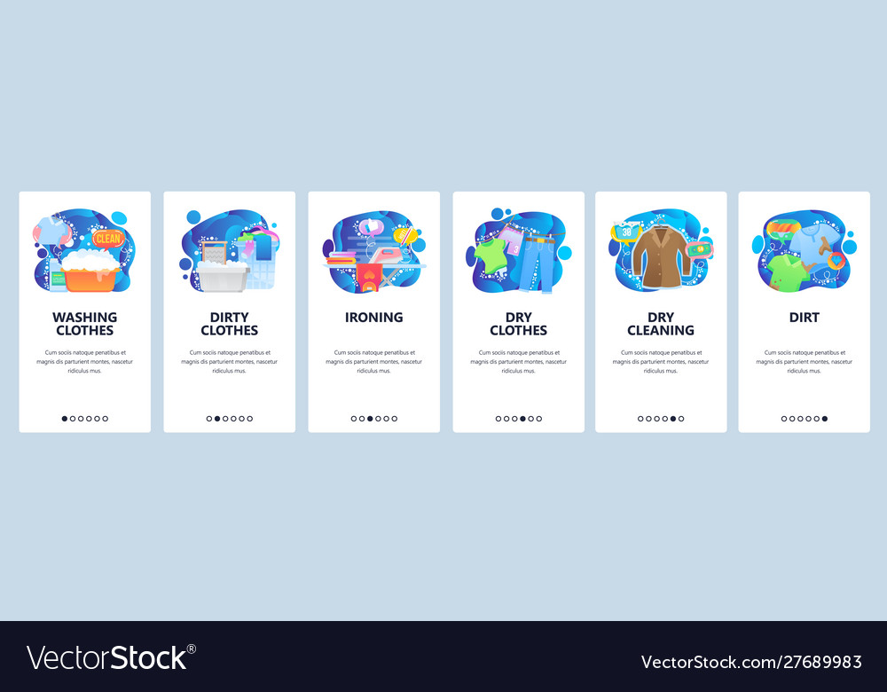 Mobile app onboarding screens laundry service Vector Image