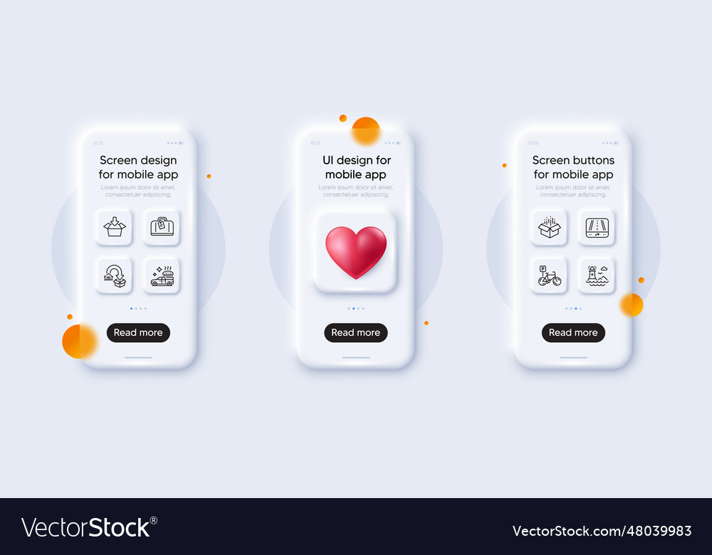 Moving service open box and lighthouse line icons vector image Moving service open box and lighthouse line icons