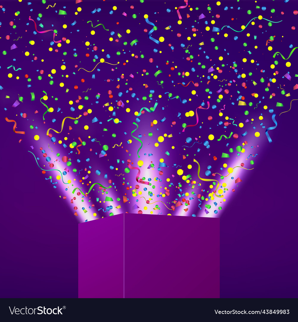 Open box with fireworks from colorful confetti vector image Open box with fireworks from colorful confetti