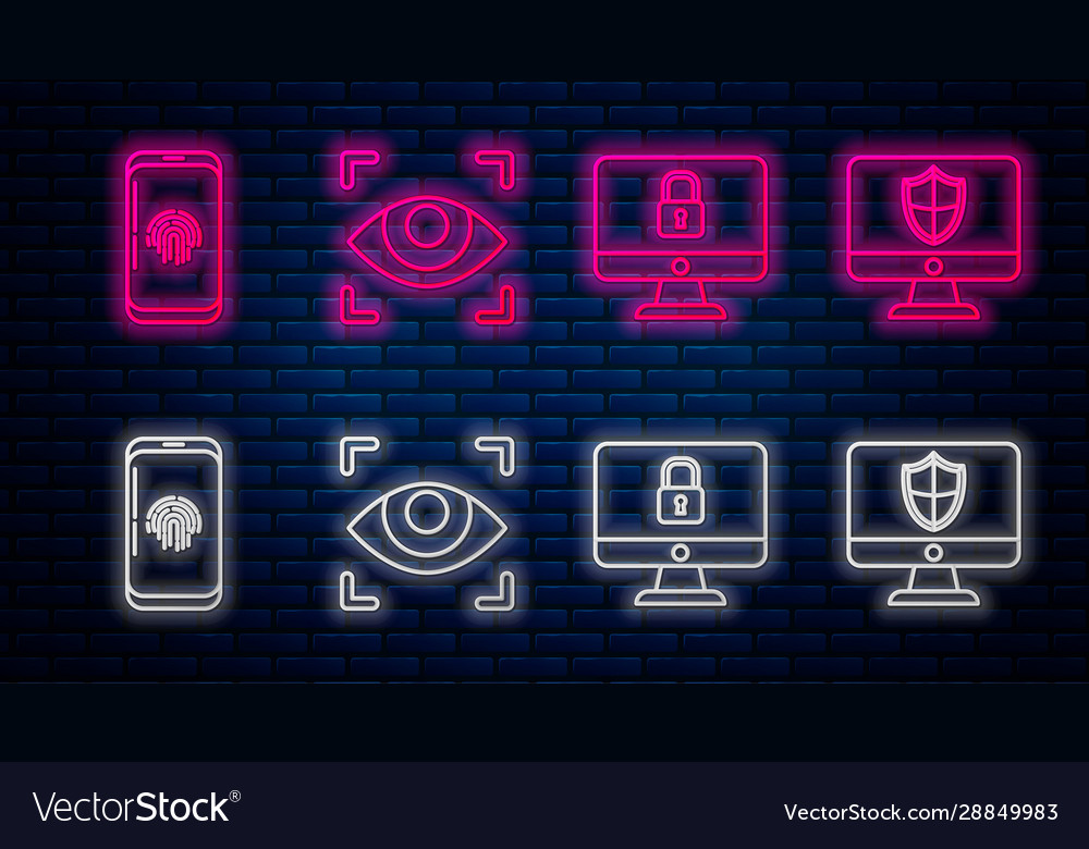 Set line eye scan lock on computer monitor vector image Set line eye scan lock on computer monitor