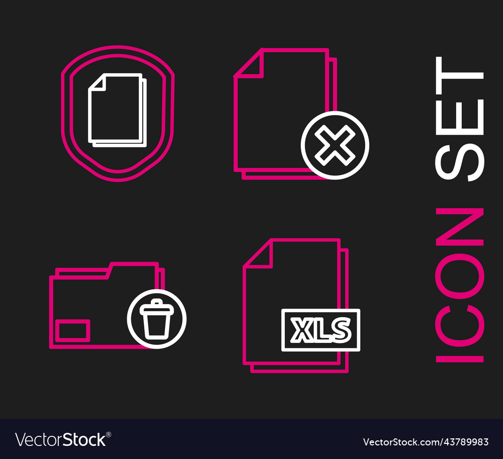 Set line xls file document delete folder Vector Image Set line xls file document delete folder