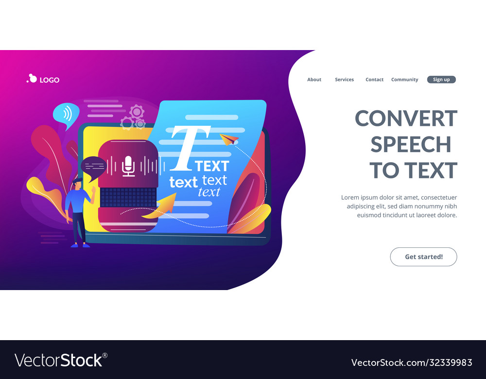Speech to text concept landing page vector image Speech to text concept landing page
