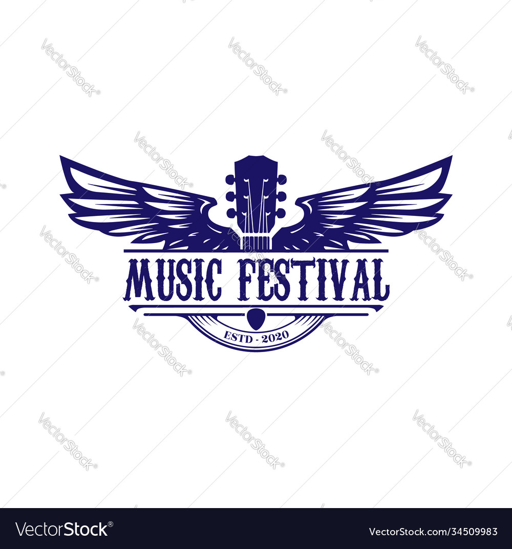 Vintage retro guitar wing wings music competition Vector Image