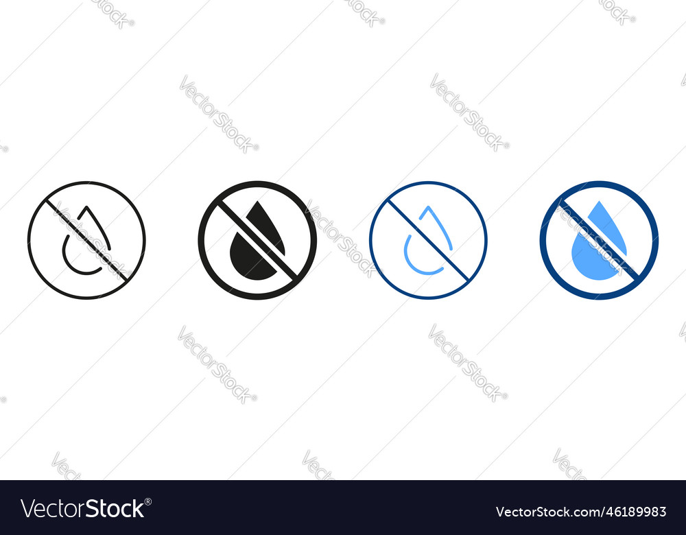 Water drop forbidden silhouette and line icon set