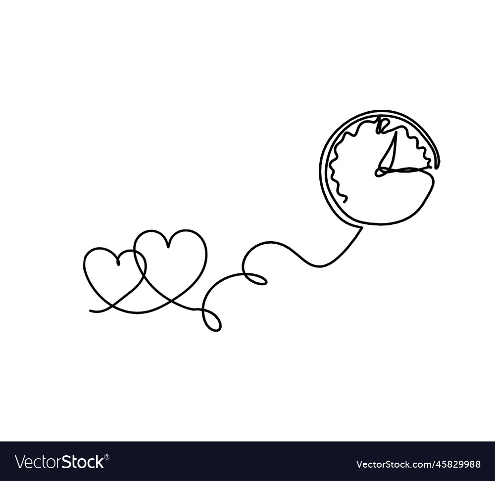 Abstract heart with clock as continuous line
