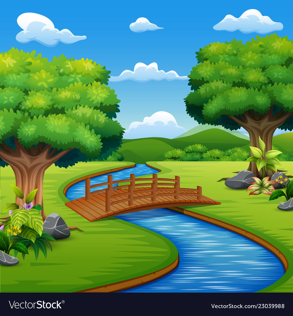 Background scene with bridge across in park Vector Image