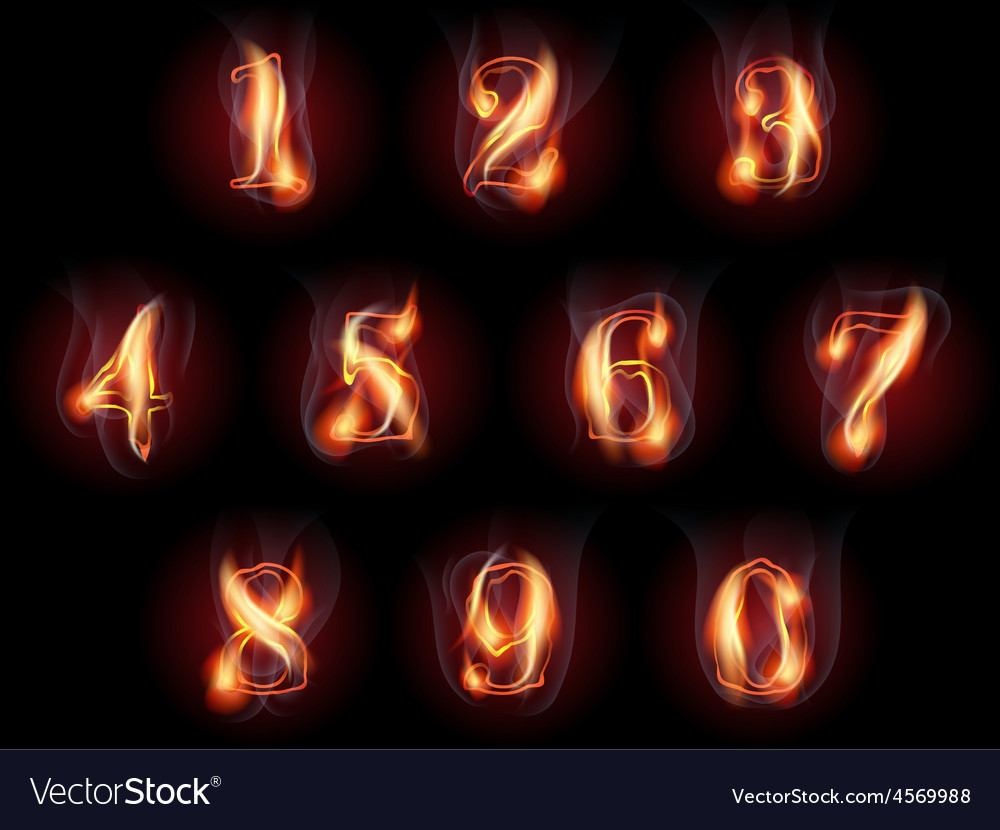 Burning numbers set Royalty Free Vector Image VectorStock