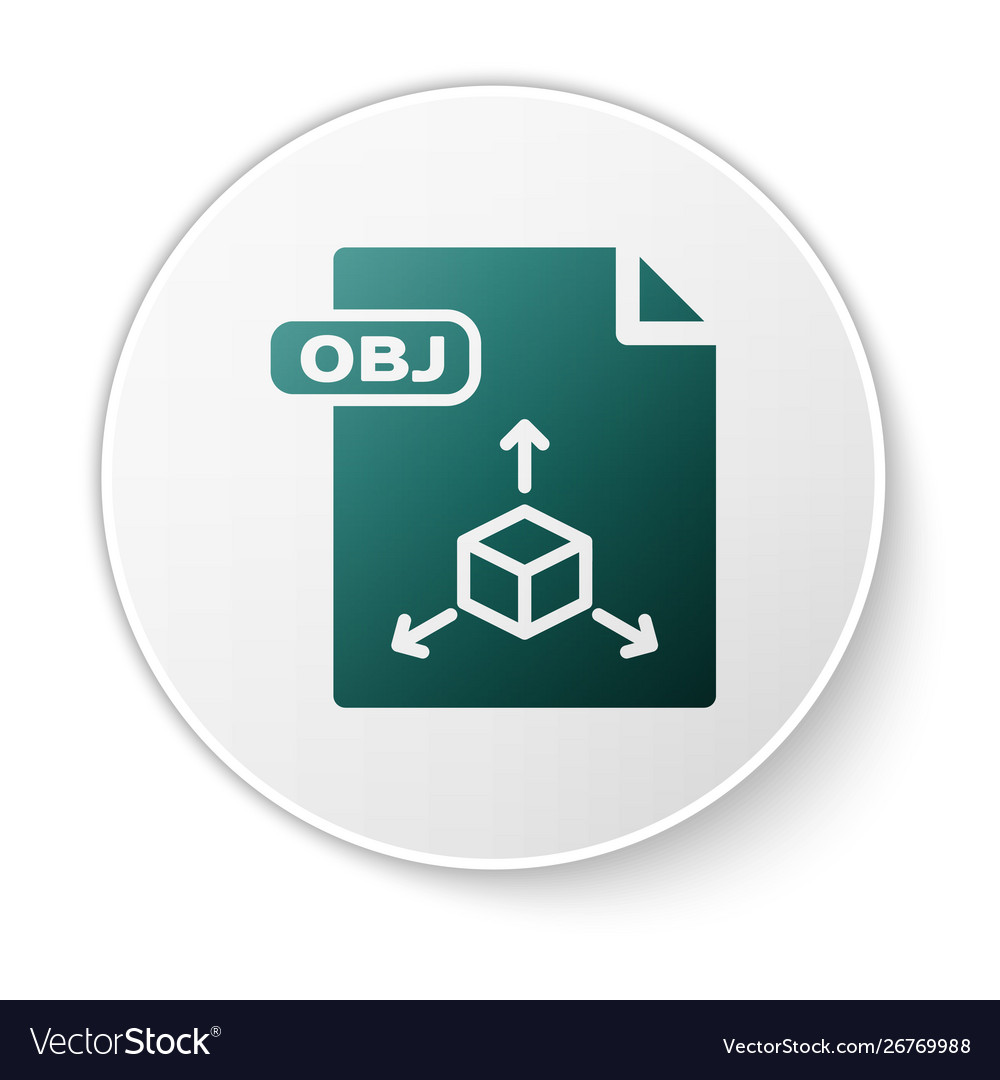 Green obj file document download button icon vector image Green obj file document download button icon
