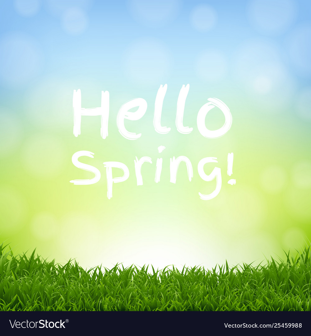 Hello spring nature background with grass border