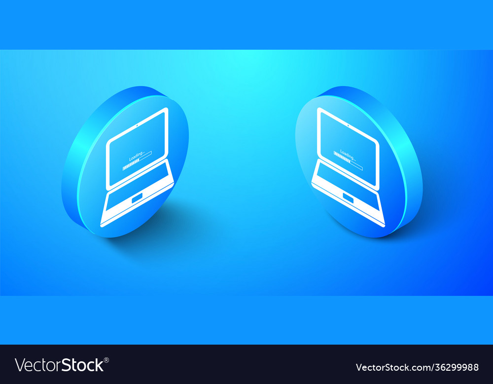 Isometric laptop update process with loading bar vector image Isometric laptop update process with loading bar