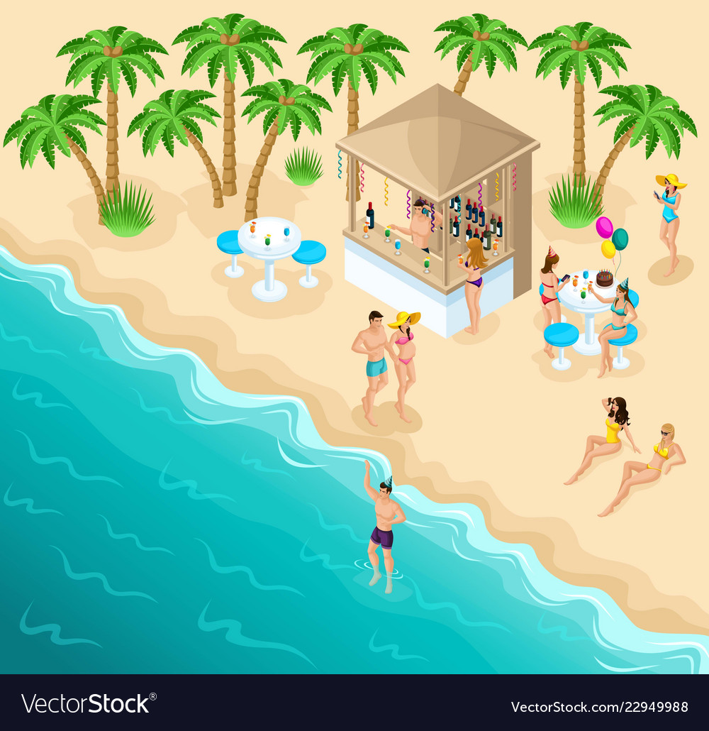 Isometric sea beach with a beautiful bar Vector Image