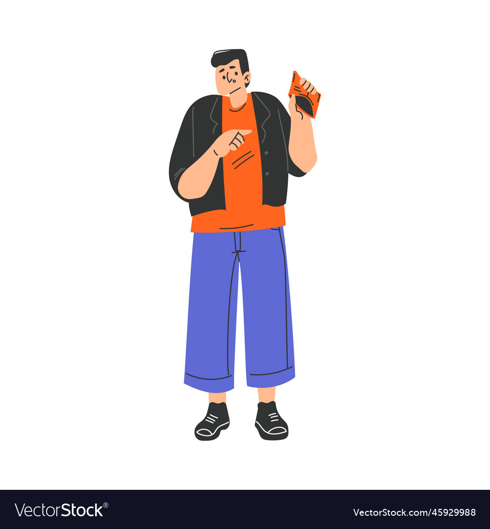 Poor man character with empty wallet having vector image Poor man character with empty wallet having
