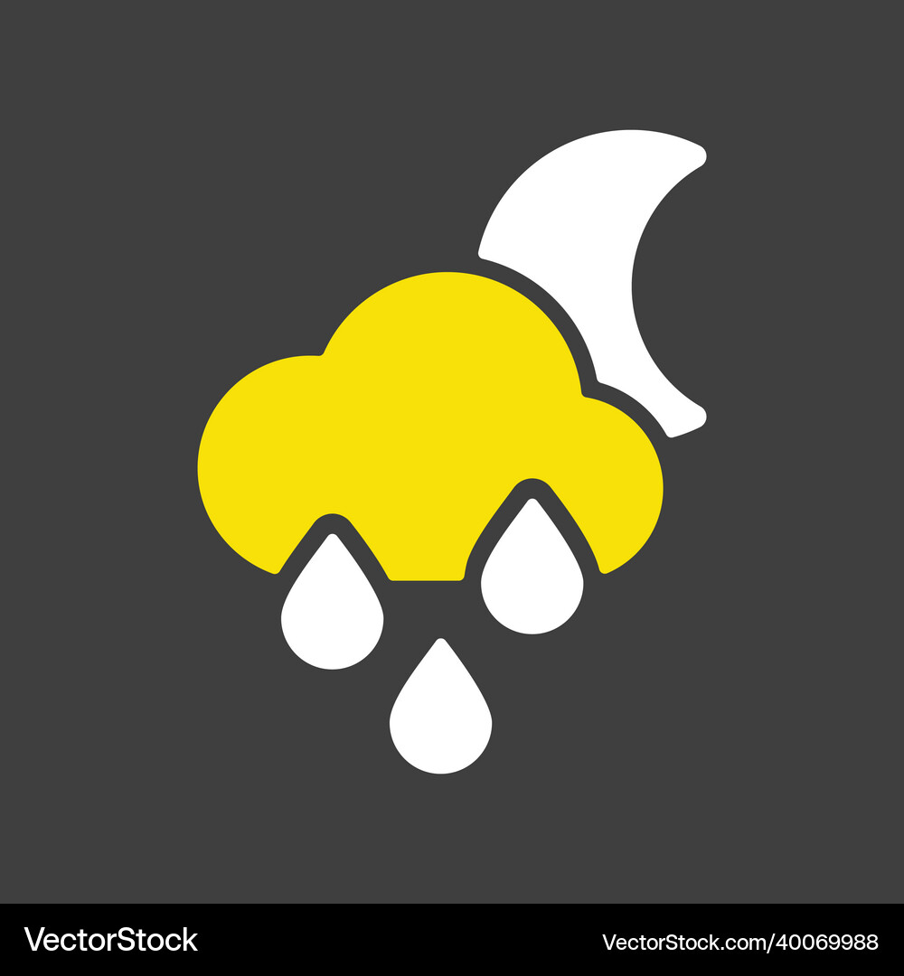 Raincloud with raindrops moon flat icon Royalty Free Vector