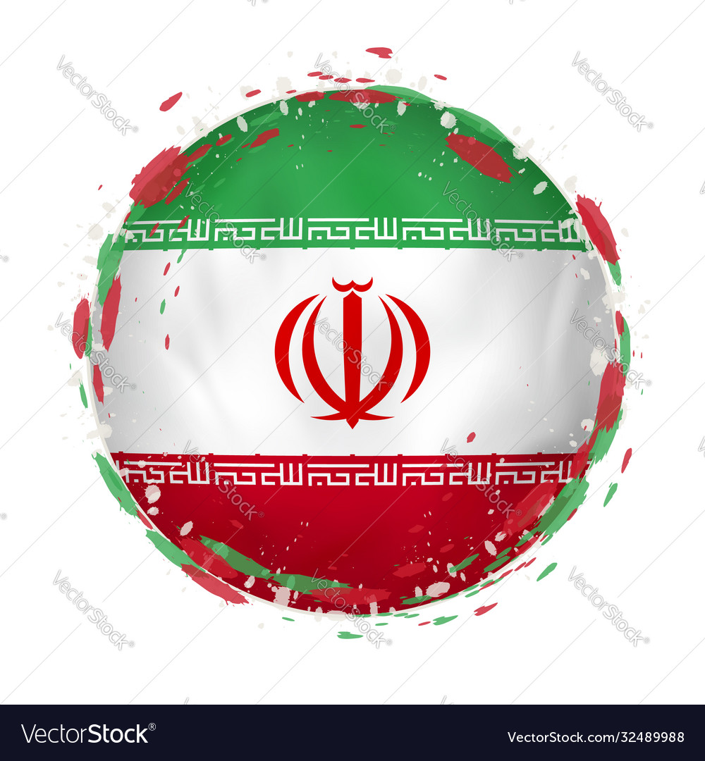 Runde Grunge Flagge iran mit Spritzern