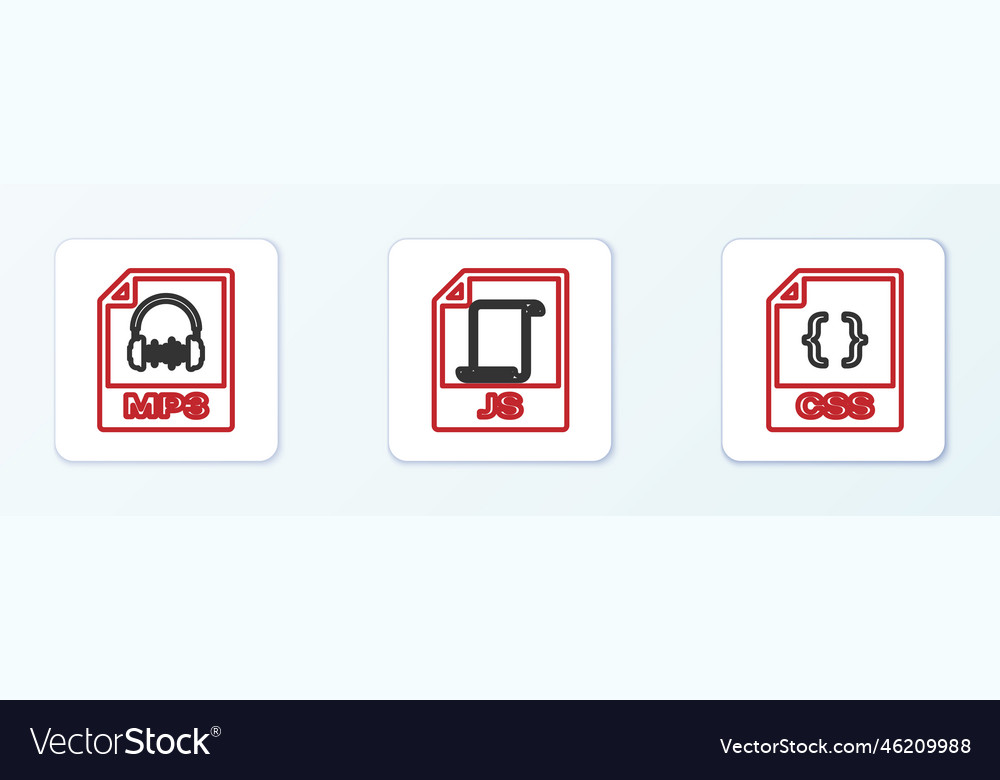 Set line css file document mp3 and js icon vector image Set line css file document mp3 and js icon