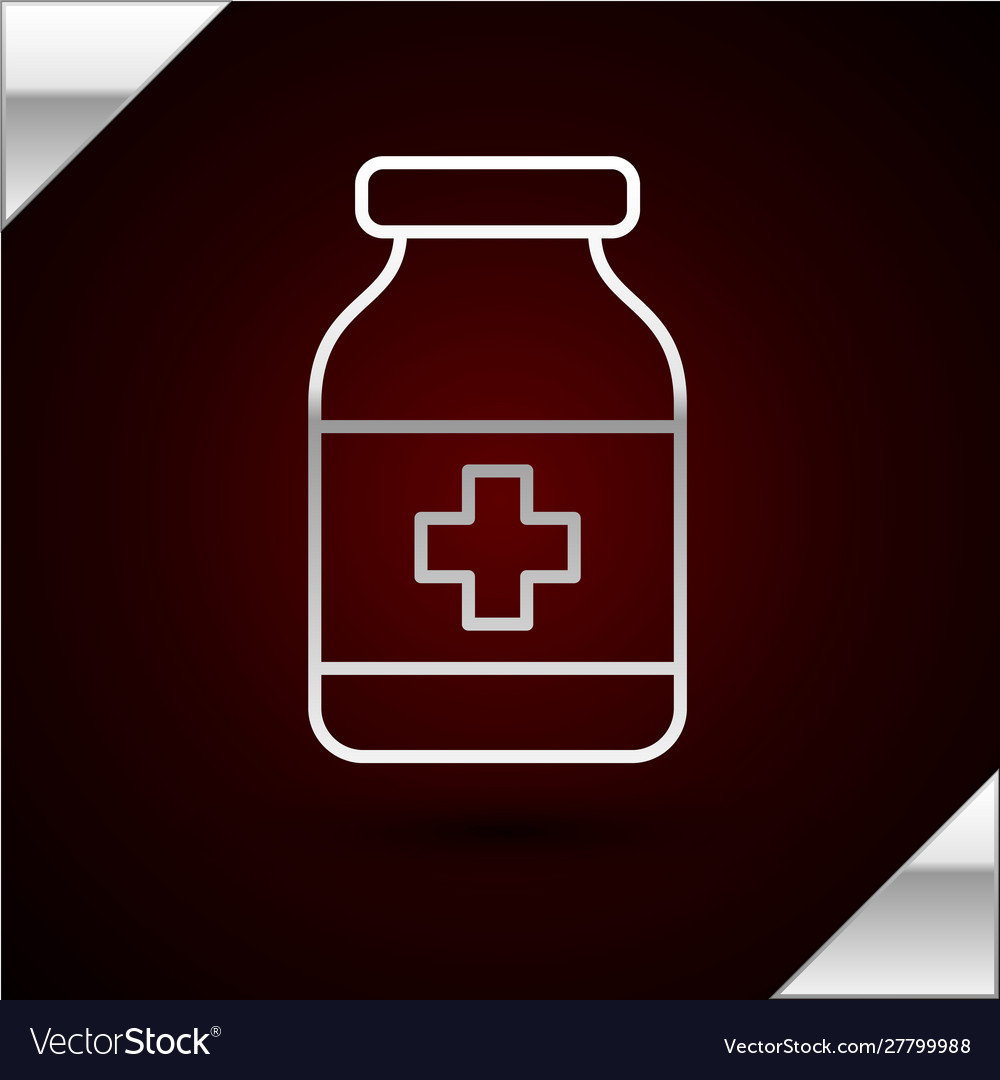 Silver line medicine bottle icon isolated on dark