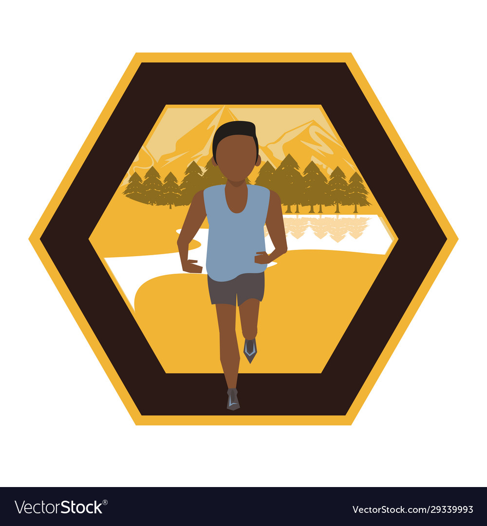 Afro man running in field scene