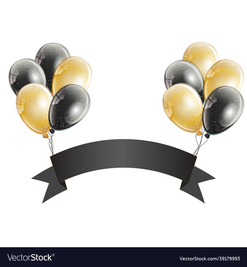 Schwarze und gold glänzende Ballons mit Licht vector image Schwarze und gold glänzende Ballons mit Licht