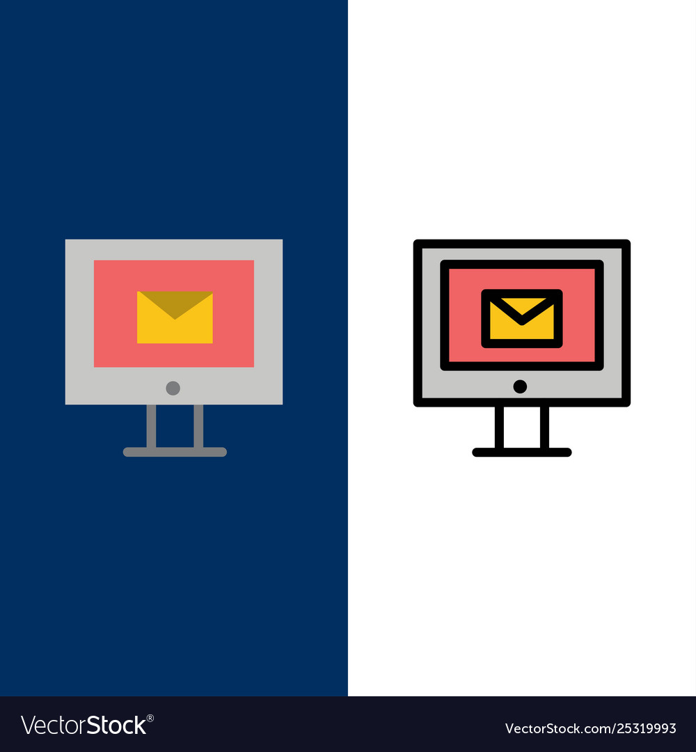 Computer mail chat service icons flat and line